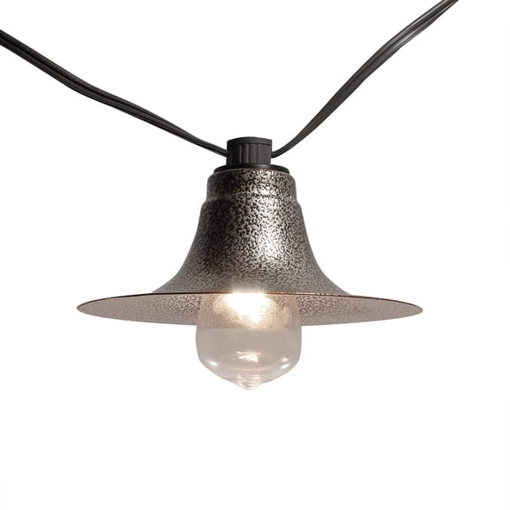 LumaBase Electric Cafe String Lights with 10 Grey Metal Shades