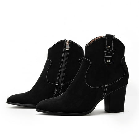 

ZMHEGW Boots For Women Ankle Autumn And Winter Comtable Pointed Toe Square Heel Solid Color Side Zipper Boots Shoes