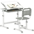 thumbnail image 1 of Qaba Ensemble Bureau et Chaise pour Enfants à Hauteur Réglable avec Plateau Inclinable, Gris, 1 of 10