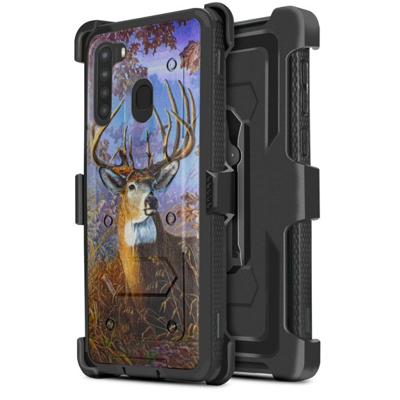 for Samsung Galaxy A21 Case Phone Case Dual Layer Full-Body Rugged Clear Back Case Drop Resistant Shockproof Case with Built In Screen Protector (Big Buck)
