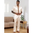 thumbnail image 5 of Men's Silk Satin Pajama Set Short Sleeve Classic Sleepwear Button Down Loungewear with Long Pants, 5 of 7