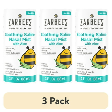 (3 pack) Zarbee’s Soothing Saline Nasal Mist with Aloe for All Ages, 3 fl. oz