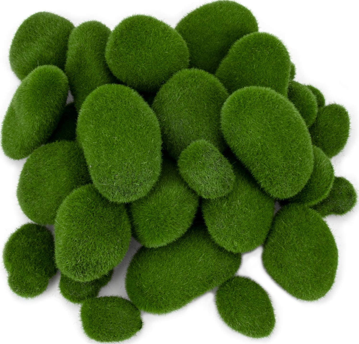 DUENEW 40PCS Artificial Moss Rocks Decorative Moss Balls Green Moss Covered  Stones for Plants Decor Home Craft 4 Size