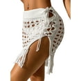 thumbnail image 5 of Arvbitana Women Hollow Out Swimwear Cover Ups Skirt Drawstring Low Waisted Slit Tassel Summer Beach Mini Skirt White, 5 of 9