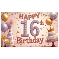thumbnail image 6 of Pink Decorations Sweet 16 Birthday Banner Glamorous Design Decorative Balloons Happy Birthday Backdrop for Teen Celebration Event Decoration Photography, 6 of 6