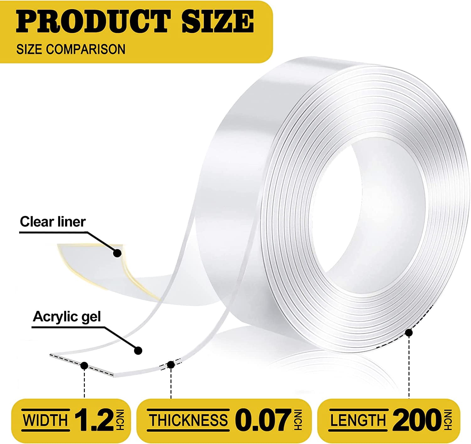 Extra Large Double Sided Tape Heavy Duty,1.2" x 200",Nano Adhesive Mounting Tape-Clear, Strong Grip Adhesive Poster Wall Tape for Decoration