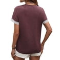 thumbnail image 5 of HUBERY Women Lace Patchwork Pleated Crew Neck Short Sleeve Top, 5 of 7