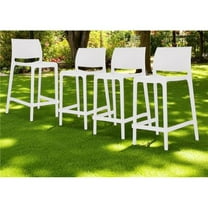 HomeRoots 565370 26 in. White Heavy Duty Plastic Low Back Outdoor Counter Height Bar Chairs - Set of 4