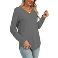 thumbnail image 5 of TEMOFON Long Sleeve Shirts for Women V Casual Tunic Tops Lightweight Pullover Lace Sleeve Fall Blouses Womens Clothes Sweatshirts T Shirts Tops, 5 of 8