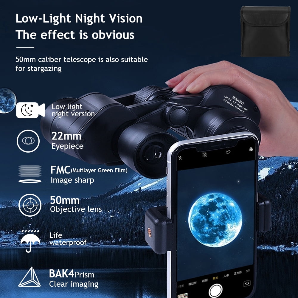 Zoom 180x100 Binoculars with Day Night Vision BAK4 Prism High Power Waterproof