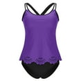 thumbnail image 5 of Miluxas 2 Pcs Womens Tankini Swimsuits Eyelet Bathing Suits Swim Tank Top Boyshorts Athletic Swimwear Purple XL(XL), 5 of 9