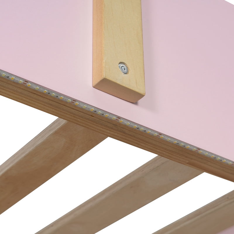 Full over Full House-Shaped Bunk Bed with Roof & Stairs, Kids Bed Frame with 3-Color LED Lights & Bedside Storage Shelf