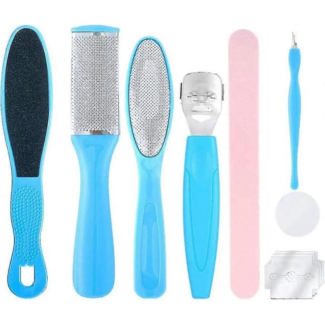Lima para pies 8 en 1 para eliminar callos, raspador de callos de acero inoxidable, cepillo para callos para el cuidado de los pies, juego de herramientas para pedicura, peeling anticallos