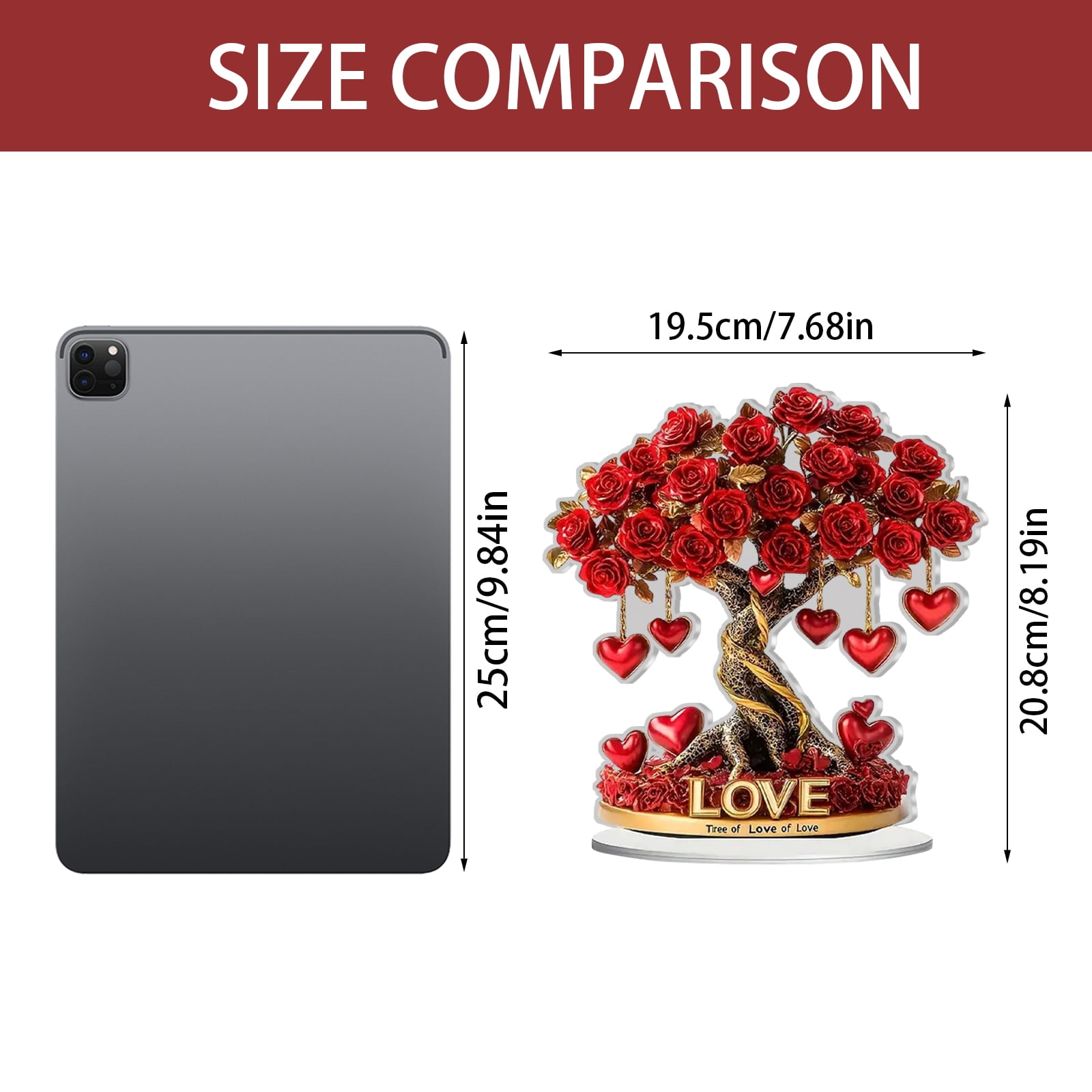 Valentine's Day Rose Tree with Heart Table Decoration,2D Flat Acrylic Ornament for Desktop Mantel Kitchen Decor Holiday Winter Party Gifts