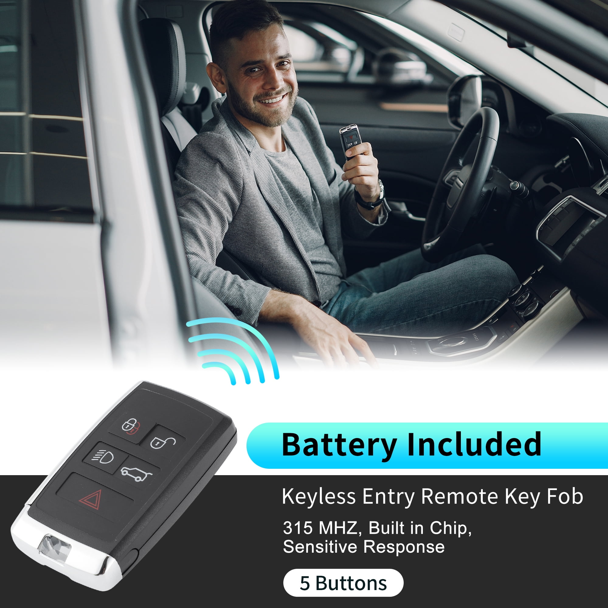 KOBJXF18A 315MHz Replacement Keyless Entry Remote Smart Key Fob for Land Rover Range Rover Discovery Sport Evoque 2018-2023 JK52-15K601-AA 5 Buttons