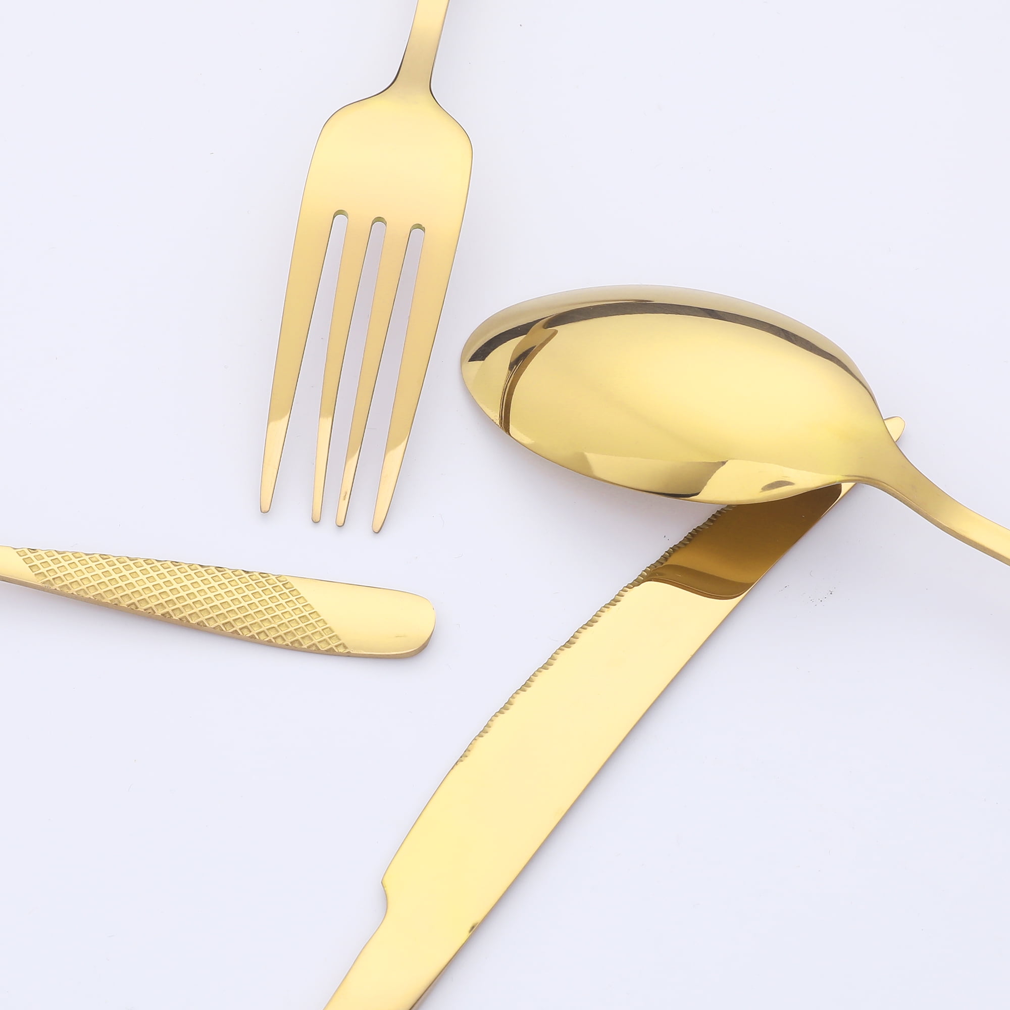 Unique Bargains Stainless Steel Flatware Set Mirror Polished Cutlery Set Gold 4 Pcs