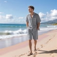 thumbnail image 4 of Men'S 2 Pieces Shirt Set Short Sleeve Button Down Casual Hippie Holiday Beach T-Shirts Shorts Outfits Gray M, 4 of 8