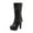 #090-Black, variant on Women's High Heel Mid-Calf Boots - Fashion Casual Versatile Edgy Buckle Thick Sole Boots for Autumn Winter, Comfortable Chunky Heel and Eye-Catching Design