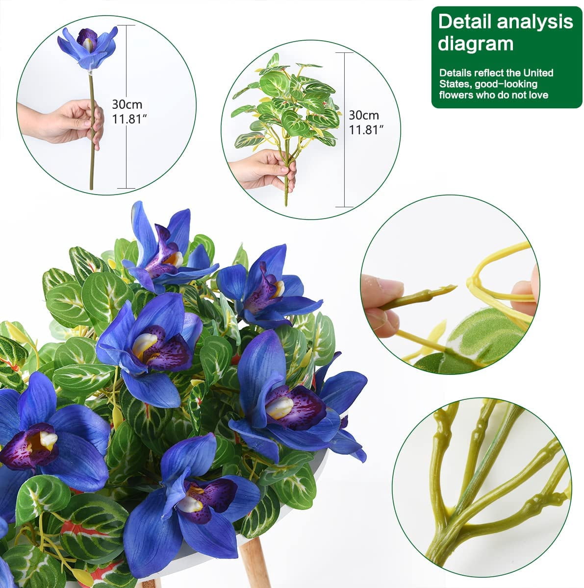 Artificial Hanging Flowers,Fake Orchid Flowers Branches Real Touch for Outdoor Indoor,Artificial Plants in Coconut Lining Hanging Baskets for Patio Garden Decor(Blue)