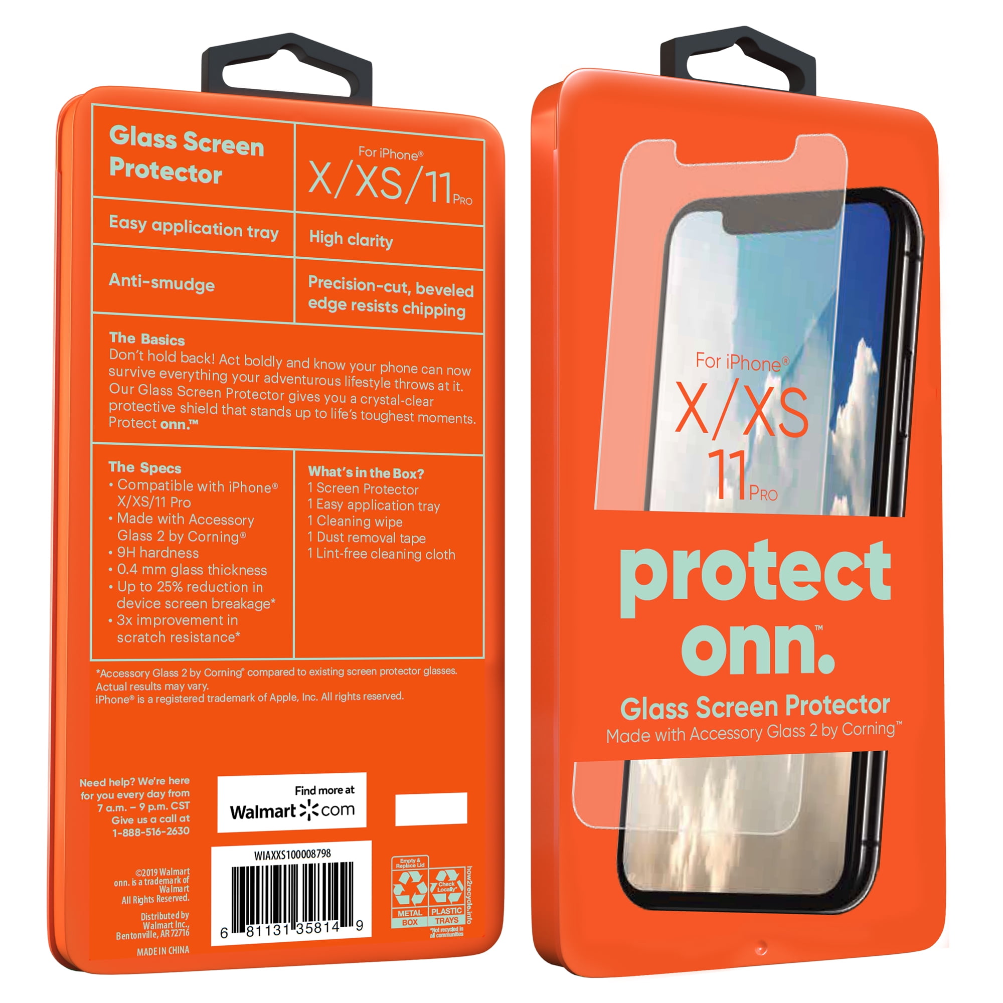 onn. Corning Glass Screen Protector for Apple iPhone X/XS/11 Pro