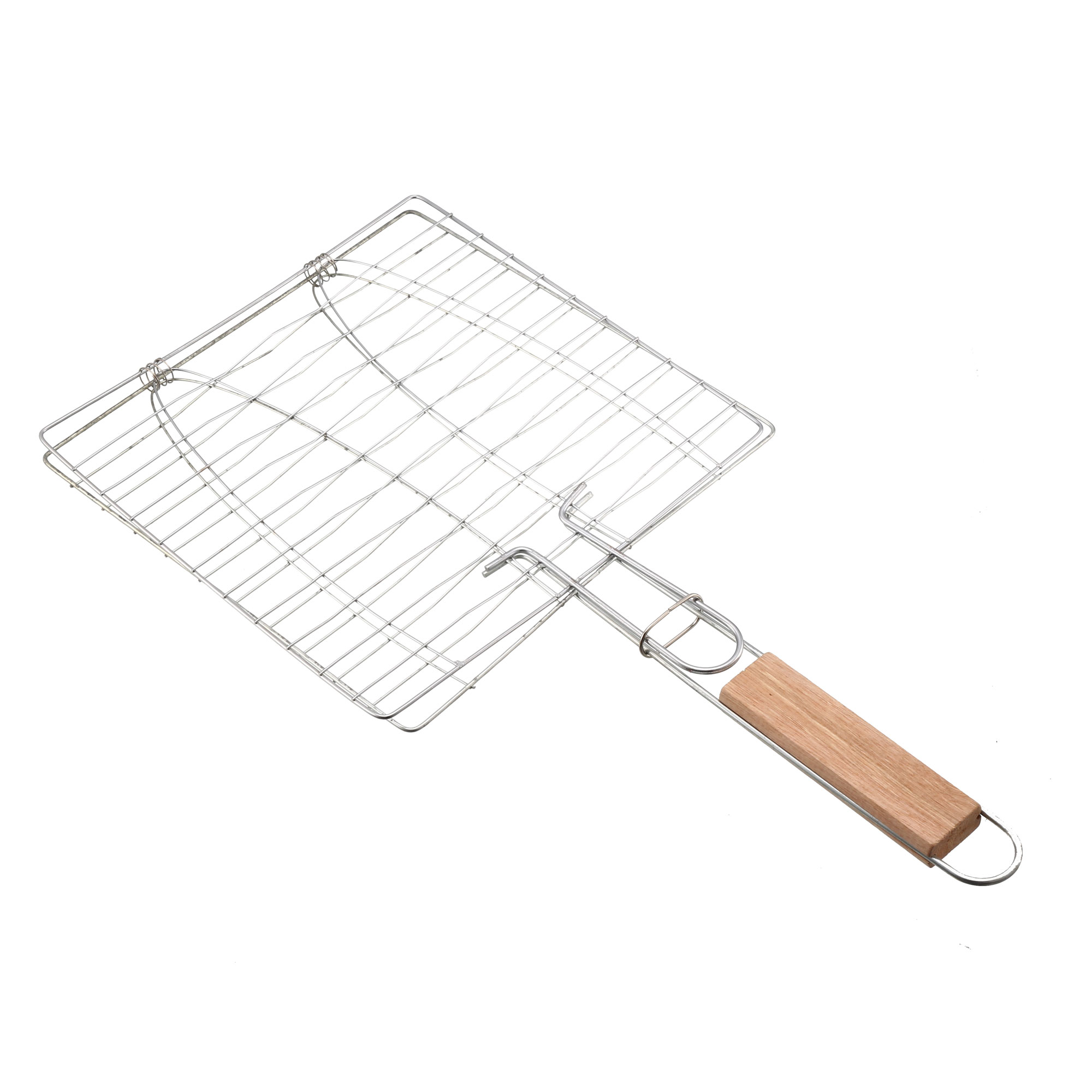 Small Stainless Steel Fish Grill Basket, Wooden Handle BBQ Smoking