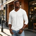 thumbnail image 4 of Dwelliawo Men's Big and Tall Shirts Cotton V Neck Long Sleeve Tops Loose Fit Casual Overszied Fall Soft Basic Tee White L, 4 of 6