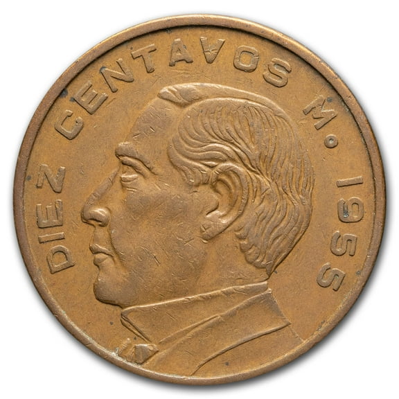 1955-1967 Mexico 10 Centavos Benito Juraez Avg Circ