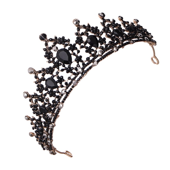 LOLIPPYY 1Pc Crystal Rhinestone Crown Headband Black Alloy Bridal Hair Accessory