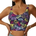 thumbnail image 2 of Picia Retro Cassette Music Sports Bra for Women,Padded Strappy Sports Bras Medium Support Yoga Bra with Removable Cups,Running Yoga Bra-Medium, 2 of 9