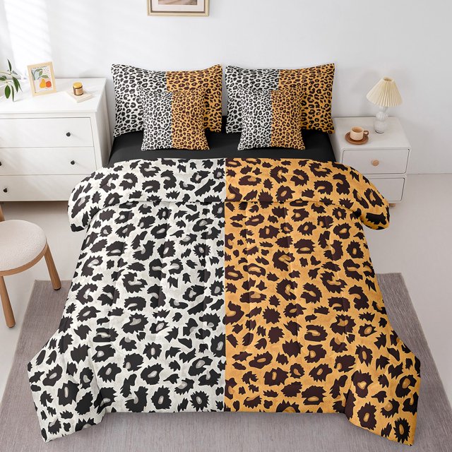 Erosebridal Leopard Print Bedding Twin Comforter Set, Cheetah Animal Down Comforter, Modern Fashion Decor, Reversible 7 Pieces