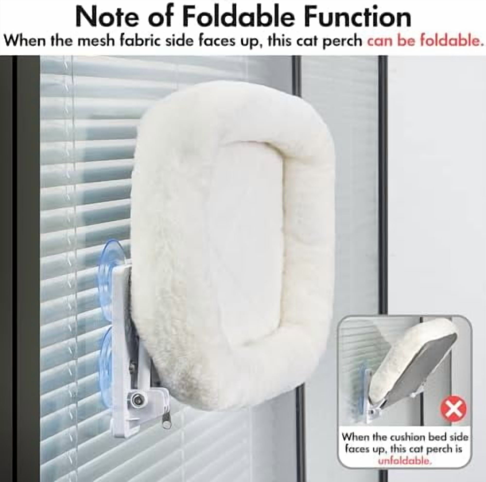Cordless Cat Window Perch, Window Hammock for Cats with 4 Strong Suction Cups, Solid Metal Frame and Soft Cover, Indoor Cat Bed