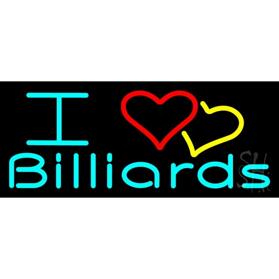 I Love Billiards 2 LED Neon Sign 10 x 24 - inches, Black Square Cut Acrylic Backing, with Dimmer - Bright and Premium built indoor LED Neon Sign for wall décor, arcarde, and storefront.