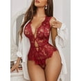 thumbnail image 3 of Avidlove Women One Piece Lingerie Lace Bodysuit Deep V Underwear (Large 1-Dark red), 3 of 4