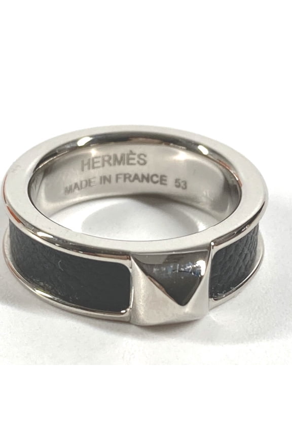 Pre-Owned HERMES Hermes Athens Accessory Ring - Metal Leather Women's Black Size 1