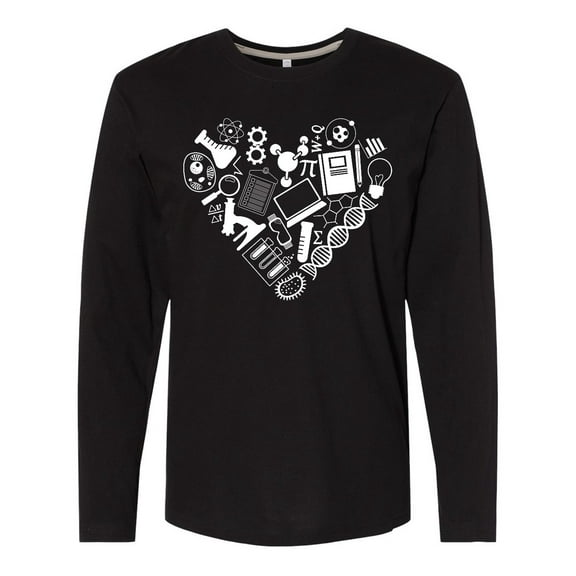 Inktastic Science Heart Beaker, Book, DNA and Microscope Long Sleeve T-Shirt