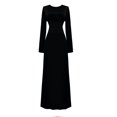 thumbnail image 5 of Cavosen Satin Dress for Women Wedding Guest Black Elegant Kimonos Long Sleeve Long Dress Round Neck Solid Floor Length Maxi Dress Flowy Bodycon Wrap Party Dress Evening Prom, 5 of 7
