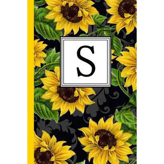 Pre-Owned S: Floral Letter S Monogram Personalized Journal, Black & Yellow Sunflower Pattern Monogrammed Notebook, Lined 6x9 Inch C (Paperback) 1791951848 9781791951849
