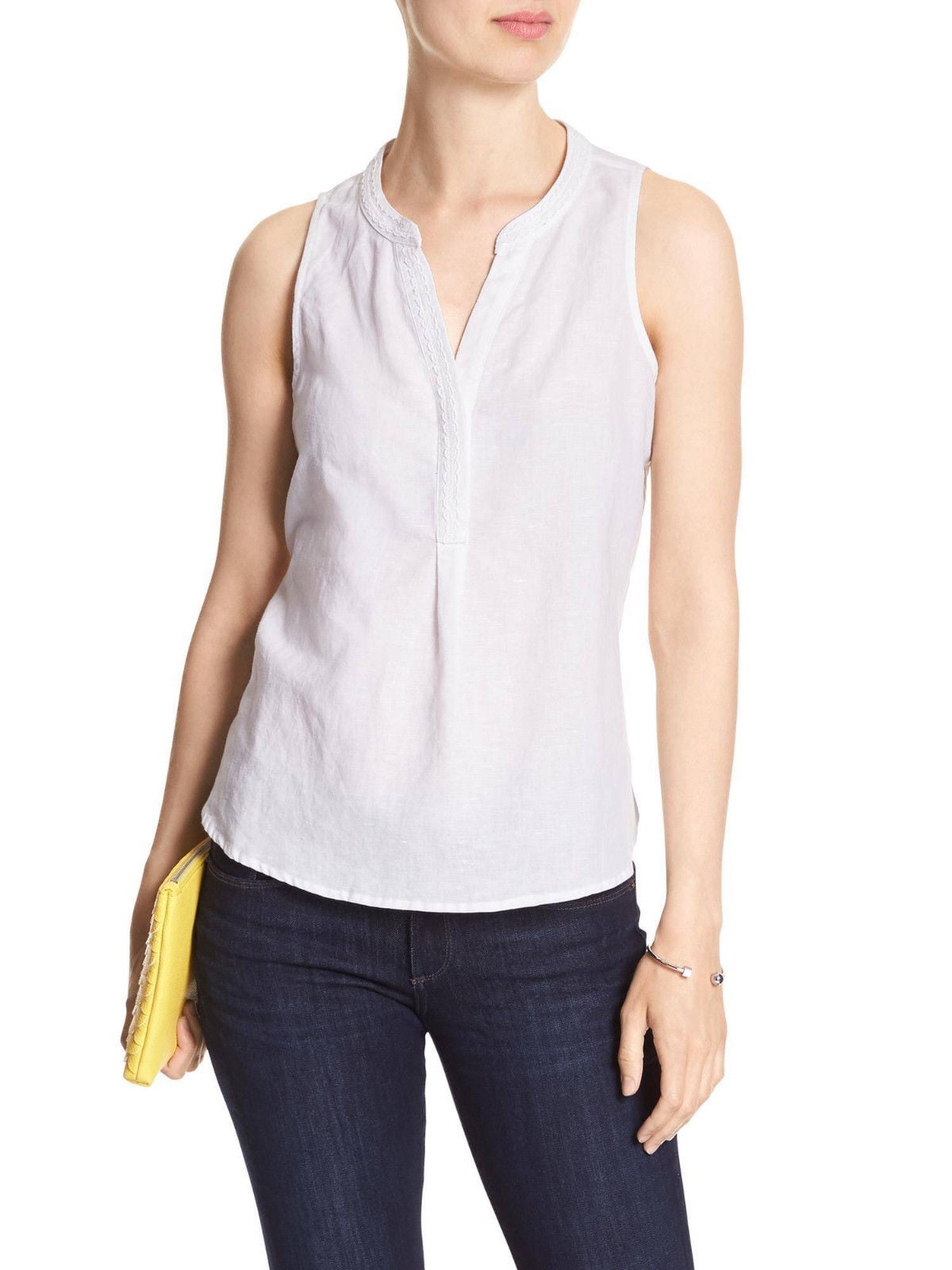 Banana Republic New 4228 Banana Republic Womens White Knit Trim Linen