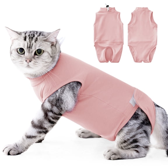 Amztom Cat Recovery Suit, Post-Surgery Onesie for Spay Neuter, Breathable Anti-Lick with Horizontal Buckle, Pink, S