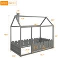 thumbnail image 5 of Harper & Bright Designs House Bed Twin Size Wood Bed Frame with Roof and Fence for Boys Girls, Grey, 5 of 7