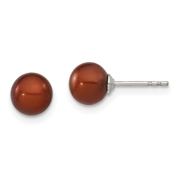 Primal Silver Sterling Silver Rhodium-plated 6-7mm Coffee Freshwater Cultured Round Pearl Stud Earrings
