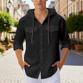 thumbnail image 2 of JAJAHO Mens Hooded T Shirt Long Sleeve Lightweight Linen Solid Color Pocket Beach Shirts Casual Drawstring Loose Fit Classic Tops, 2 of 6