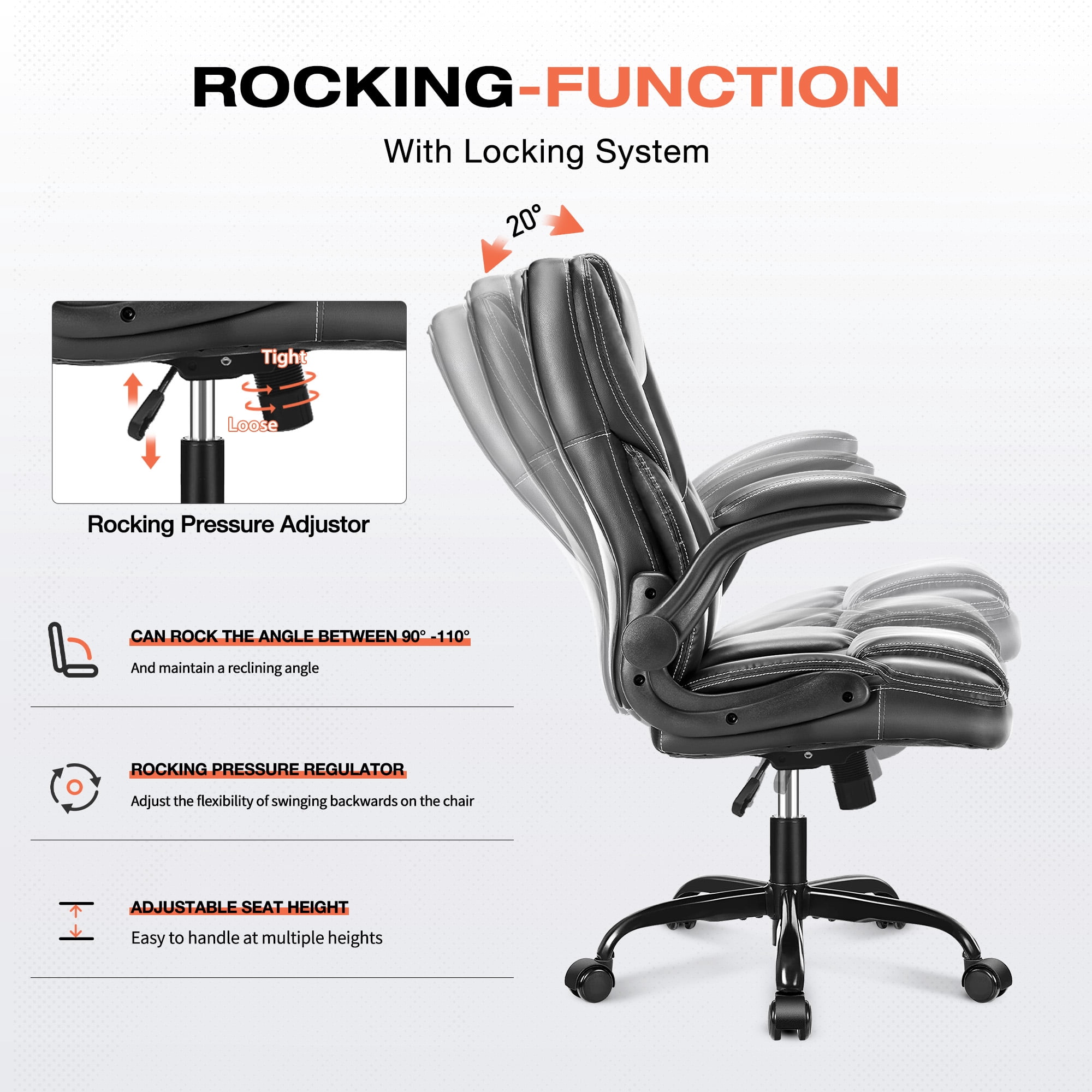 JONPONY Leather Office Chair, Big and Tall Office Chair 400LBS Wide Seat Ergonomic Computer Desk Chair High Back Executive Leather Chair Adjustable Task Chair Lumbar Back with 1-Year Warranty, Black