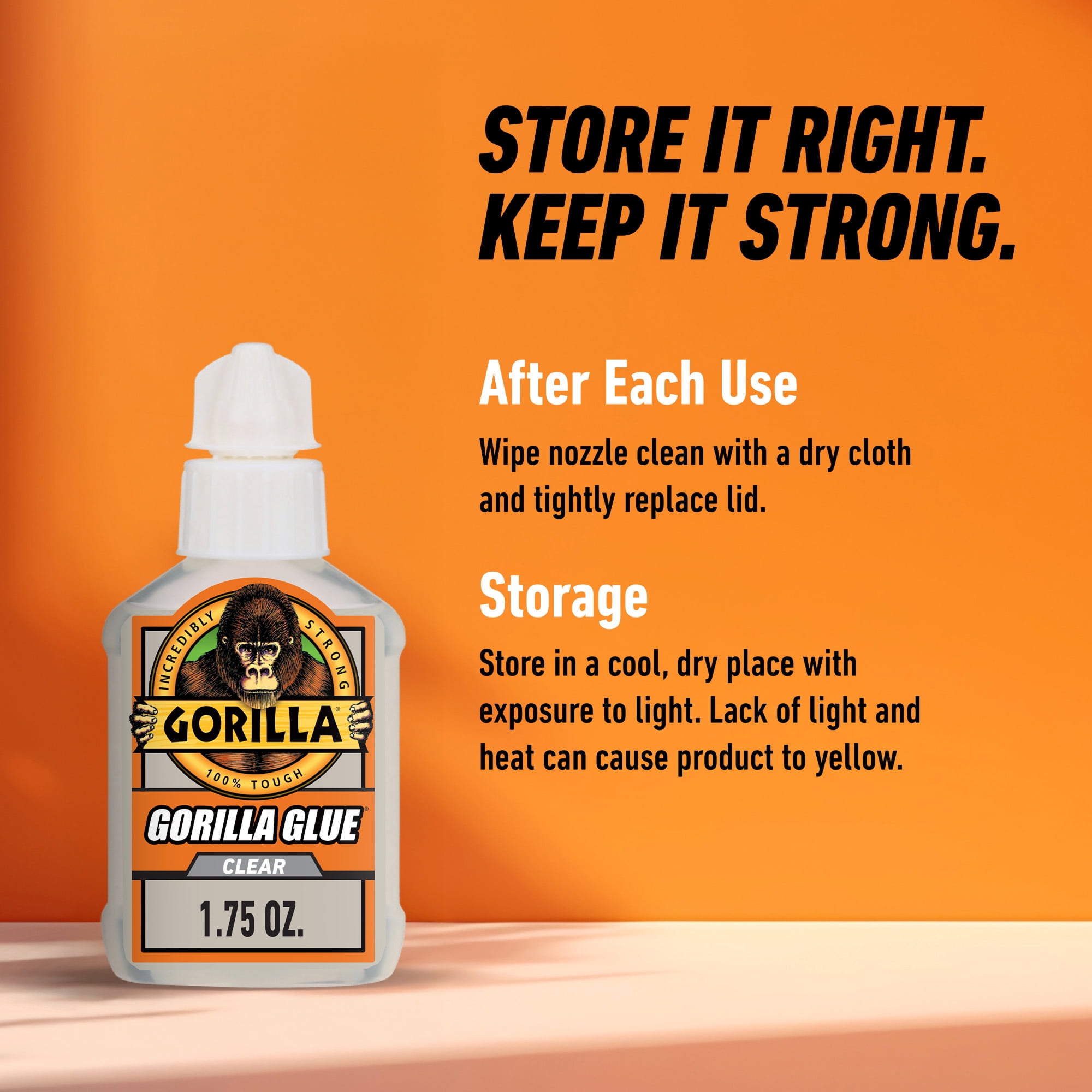 (2 pack) Gorilla Clear Waterproof Polyurethane Glue, 1.75 Ounce Bottle. Assembled product Weight is 0.21 lbs.