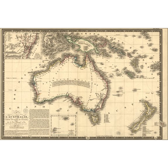 24"x36" Gallery Poster, Carte de l' Australia map 1826