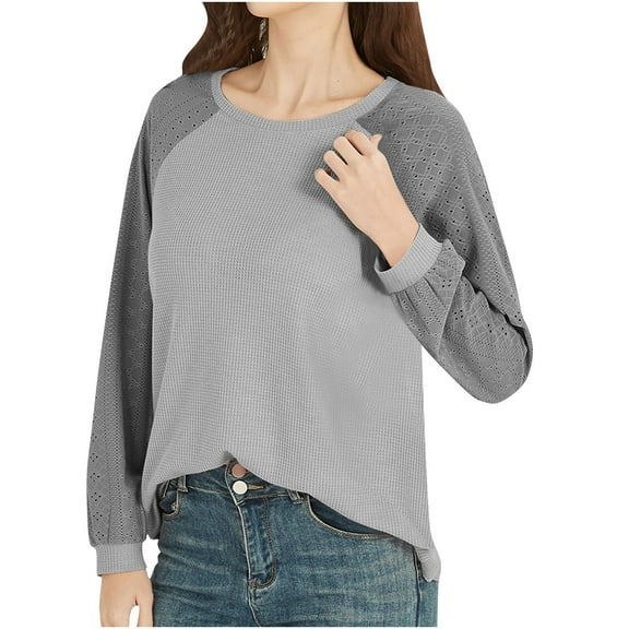 MIUOWANP Women's Fashion Hoodies & Sweatshirts 3x Women's New Long Sleeve Solid Color Round Neck Pullover Patchwork Top Gray M