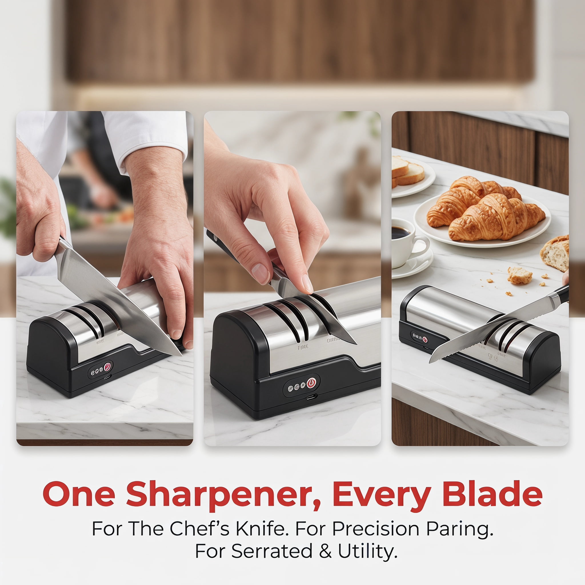 Professional Electric Knife Sharpener, High-Precision Diamond Abrasive Wheels, 2-Stage Sharpening System, USB Rechargeable & Portable for Home Kitchen,black