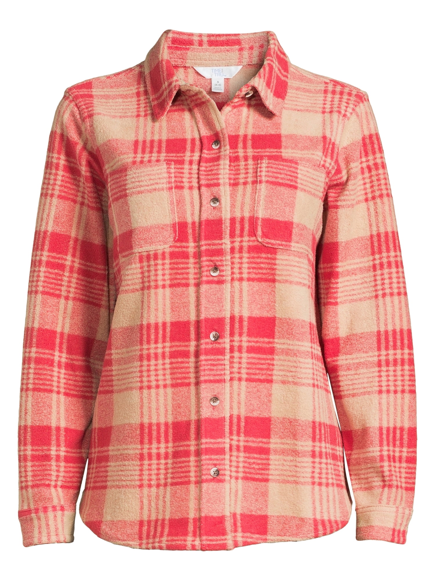time and tru women's knit cozy button front shirt