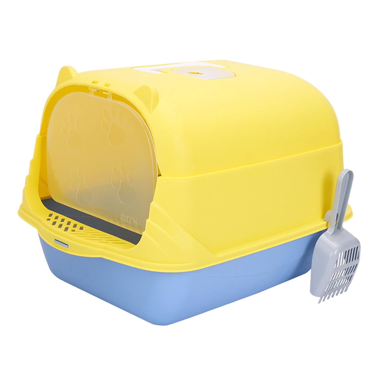perfeclan Cat with Lid Enclosed and Covered Cat Toilet Anti Splashing Easy to Clean Kitten Potty Enclosed Yellow and Blue