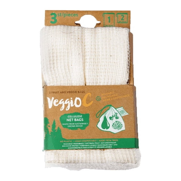 Carrinet Veggio C 3-Pack Cellulose Fruit Bags, Compostable, Drawstring Closure